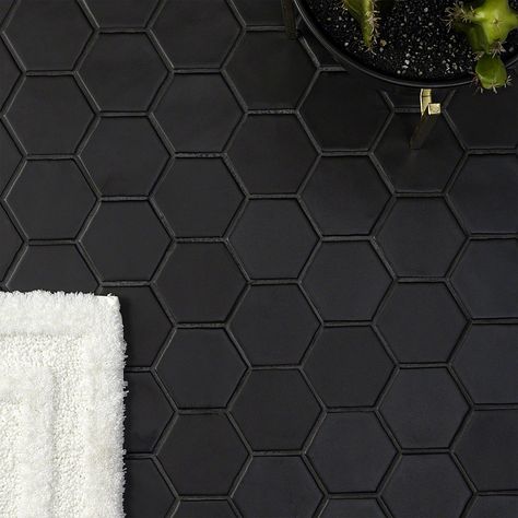 Meadowmere Collection | Tilebar.com Black Hexagon Tile, Cleaning Ceramic Tiles, Black Grout, Cleaning Tile Floors, Concrete Look Tile, Matte Ceramic, Tile Ceramic, Ivy Hill Tile, Black Tiles