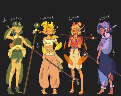 ArtStation - Eladrin Seasonal designs!, Leslie Graff Four Seasons Character Design, Dnd Elemental Race, D&d Eladrin, Seasons Character Design, Character Design Fantastic, Eladrin Seasons, Summer Eladrin Dnd, Clover Character Design, Season Character Design