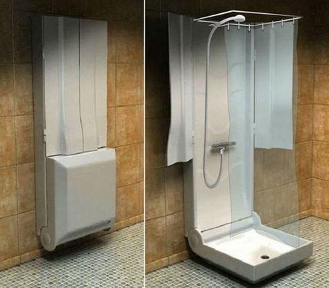 Amazing Folding Shower for Small Bathrooms ขวดโหล Mason Jar, Toilet Remodel, Rv Bathroom, Small Rv, Kombi Home, Small Showers, Outdoor Bathrooms, Tiny Spaces, Remodeled Campers