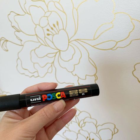 Drawing on my Walls with Posca Paint Markers – the Ultimate Zoom Background - Rayna Lo Paint Marker Wall Art, Paint Pen Wall Art, Paint Pen Wall Design, Posca Furniture, Posca Wall Art, Drawing Peony, Posca Paint Markers, Diy Mural, Virtual Meeting