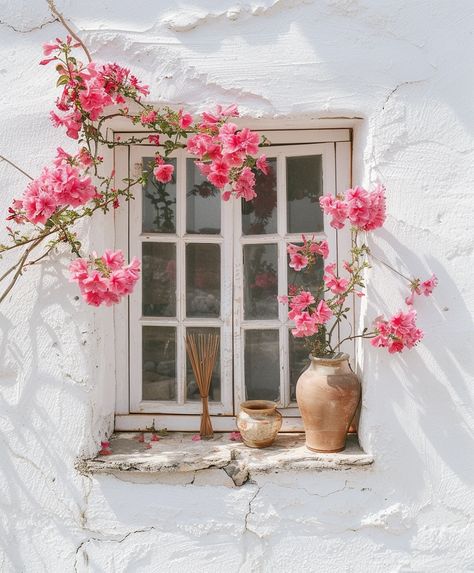 Beautiful window decor made of natural flowers. #homedecoration #rustichome #flowersoftheday #mediterranean #housebeautiful Italian Windows, Mediterranean Windows, Mediterranean Flowers, Window With Flowers, Lemon Press, Decoupage Ideas, Artsy Design, Flower Window, Natural Flowers