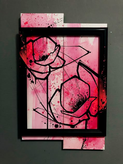 Double Canvas Painting Ideas Abstract, Graffiti Canvas Art Ideas, Graffiti Flowers Art, Double Canvas Painting Ideas, Dope Painting Ideas On Canvas, Rose Graffiti, Music Exhibition, Graffiti Rose, Watercolor Graffiti