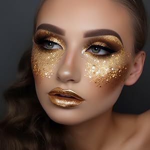 Gold Goddess Makeup, Goddess Costume Makeup, Halloween Makeup Sfx, Gold Face Paint, Golden Makeup, Goddess Makeup, Stage Beauty, Gold Makeup Looks, Contour Powder