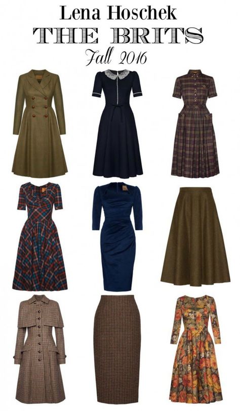 Lena Hoschek The Brits Fall Winter 2016. I'm obsessed with Call the Midwife now so this is right up my alley. #chicstyle #feminine #chic #style Vintage Clothes 1940s, The Brits, Fashion 1940s, Lena Hoschek, 40s Fashion, Vestidos Vintage, Fall Winter 2016, 1940s Fashion, Look Vintage