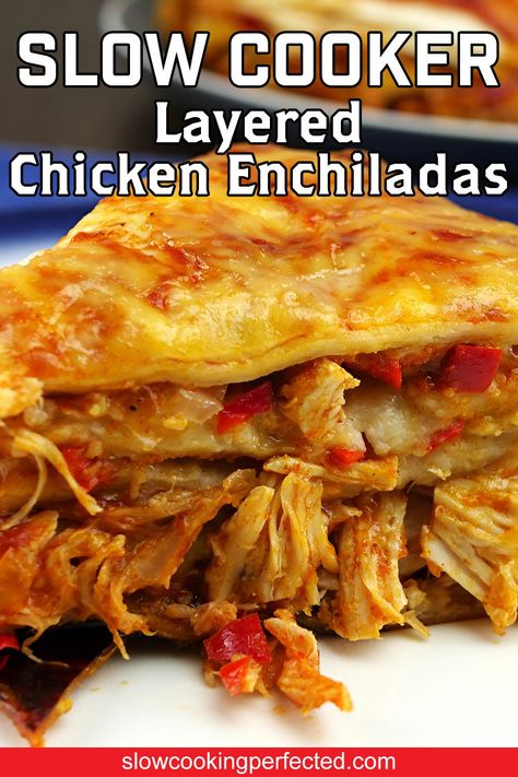 Discover how to make these delicious and easy layered chicken enchiladas in your slow cooker! Perfect for a cozy family dinner. Slow Cooker Chicken Enchiladas, Enchiladas Corn Tortillas, Slow Cooker Dinner Recipes, Layer Chicken, Best Dinner Recipes, Enchilada Sauce, Chicken Enchiladas, Slow Cooker Chicken, Shredded Chicken