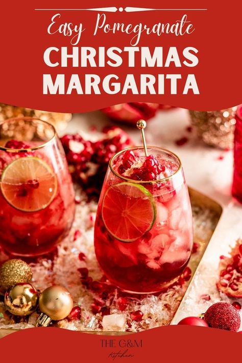 This festive and bright red Christmas Margarita is the perfect way to celebrate the season and make the most of in-season pomegranates!T he combination of pomegranate and tequila creates a merry and tangy taste that will awaken your taste buds. Christmas Pomegranate Margarita, Tequila Pomegranate Cocktails, Christmas Pomegranate Cocktail, Holiday Cocktails Tequila, Red Christmas Cocktails, Merry Margarita, Red Margarita, Pomegranate Tequila, Pomegranate Christmas