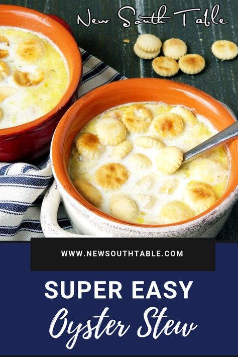 Super easy OYSTER STEW.  This is my mama's recipe and it was passed down from my grandmother.  It is easy to make, creamy, and full of flavor.  Give it a try!  #oysterstew #newsouthtable Easy Oyster Stew, Oster Stew Recipe, Crockpot Oyster Stew, Oyster Stew With Potatoes, Oyster Soup Recipe Easy, Oyster Stew Recipes Best, Oyster Stew Recipes Using Canned Oysters, Easy Oyster Stew Recipes, Oyster Stew With Fresh Oysters