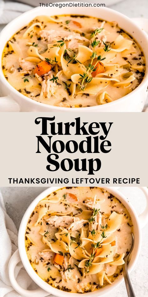 Transform Thanksgiving leftovers into a cozy, creamy turkey noodle soup! 🦃🥣 This easy Thanksgiving leftover recipes combines tender turkey, veggies, and noodles in a rich, comforting broth, it’s a perfect way to enjoy every last bite of your holiday meal. Easy to make and full of cozy flavors, this soup is ideal for chilly days after Thanksgiving! #ThanksgivingLeftoverRecipes#TurkeyNoodleSoup #EasyComfortFood Egg Noddle Recipes, Creamy Turkey Noodle Soup, Best Turkey Soup, Healthy Delicious Soups, Noddle Recipes, Turkey Soup Recipes, Homemade Chicken And Noodles, Food Board Ideas, Creamy Turkey Soup