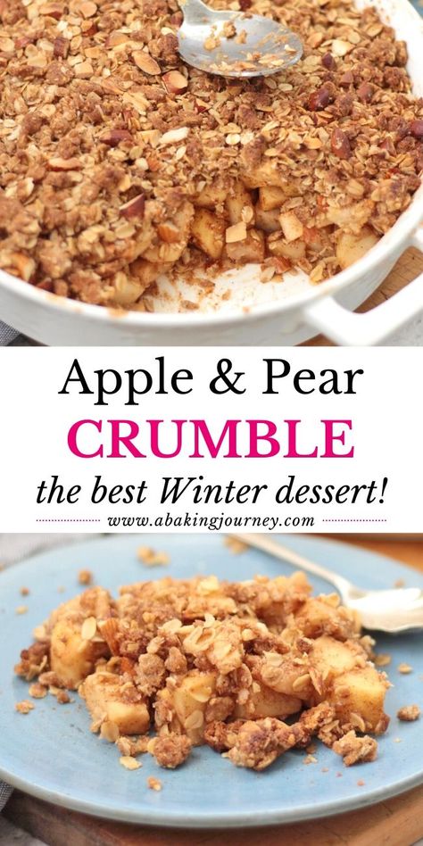 Apple Pear Crumble Recipe, Apple And Pear Crumble Recipes, Apple Pear Cobbler Recipe, Apple Pear Dessert Recipes, Pear And Apple Crisp, Apple And Pear Crisp, Baked Apples And Pears, Apple And Pear Crumble, Peach And Pear Cobbler