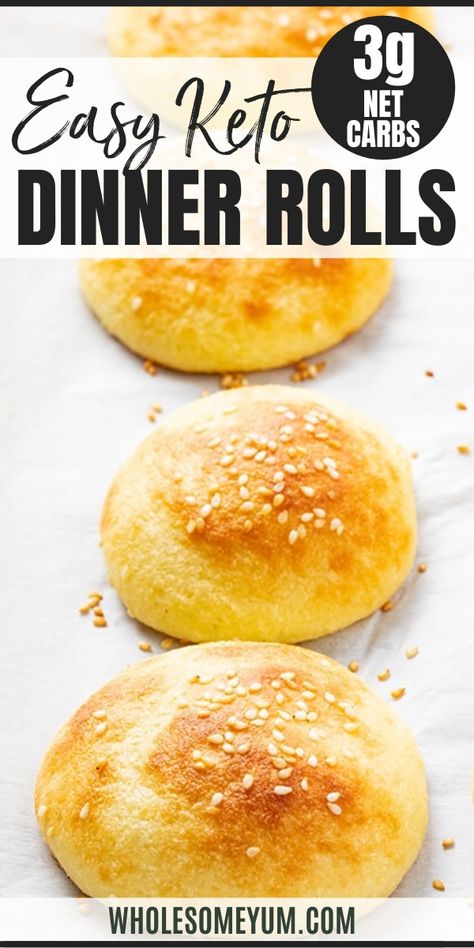 Fathead Keto Dinner Rolls Recipe (Keto Bread Rolls) -  A low carb keto dinner rolls recipe that tastes just like the real thing! A secret ingredient in these easy keto bread rolls gives them the BEST texture. #wholesomeyum #keto #lowcarb #dinnerrolls #bread Keto Dinner Rolls, Low Carb Keto Dinner, Fat Head Dough, Keto Lasagna, Lowest Carb Bread Recipe, Postre Keto, Keto Pancakes, Low Carb Low Sugar, Dinner Rolls Recipe