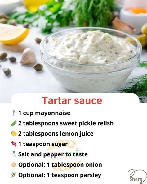 Recipestep Homemade Tartar Sauce Easy, Best Tartar Sauce Recipe, Make Tartar Sauce, Tartar Sauce Recipe, Homemade Dressings, Homemade Tartar Sauce, Homemade Sauce Recipes, Salad Dressing Recipes Homemade, Condiment Recipes