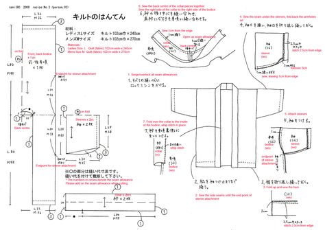 Translation Request – Quilted Hanten Pattern from nani IRO | Japanese Sewing, Pattern, Craft Books and Fabrics Happi Coat Pattern, Japanese Coat Pattern, Japanese Happi Coat Pattern, Kimono Sewing Pattern Free Tutorials, Hanten Pattern Free Sewing, Japanese Jacket Pattern, Japanese Happi Coat, Noragi Pattern, Hanten Pattern