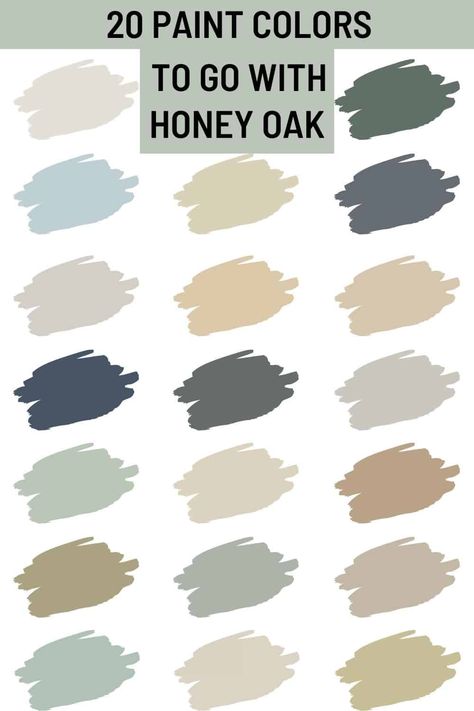 20 paint colors that go with Honey Oak cabinets, trim and flooring. The best colors to go with honey oak trim, cabinets, and flooring. #honeyoak #paintcolors #interiordesign #woodcabinets #trim Honey Oak Office Ideas, Kitchens With Honey Oak Cabinets Ideas, What Paint Colors Go With Oak Cabinets, Paint Colors That Go With Oak Floors, Paint That Goes With Oak Cabinets, Honey Oak Cabinets Green Walls, Bedroom With Honey Oak Floors, Paint With Honey Oak Floors, Kitchen Paint Ideas With Oak Cabinets