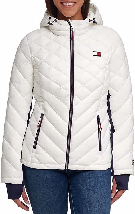 White Puffer, Tommy Hilfiger Logo, Quilted Puffer Jacket, Tommy Hilfiger Jackets, Packable Jacket, Winter Jackets Women, Tommy Hilfiger Women, Winter Is Coming, Quilted Jacket