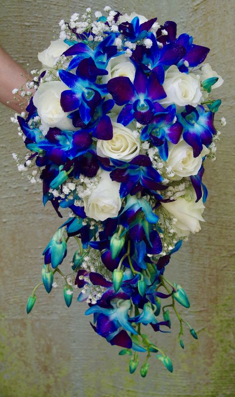 Blue Orchid Wedding Bouquet, Blue Orchid Bouquet, Blue And Purple Orchids, Blue Orchid Wedding, Wedding Crystals, Orchid Bridal Bouquets, Blue Orchid Flower, Orchid Bouquet Wedding, Bridal Bouquet Blue