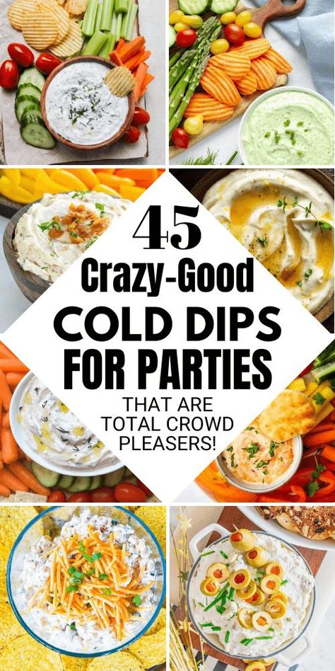 Impress your guests with these cold dip recipes for parties, perfect for summer entertaining. From easy cheese ball appetizers to finger foods like cold buffalo chicken dip and 7-layer bean dip, these simple and delicious options will be a hit at any cookout or dinner. Easy Party Dips Cold, Cold Dips For Parties, Cold Buffalo Chicken Dip, Cold Dip Recipes For Parties, Easy Cold Dip Recipes, Party Dips Easy, Recipes For Parties, Cold Dip, Cold Dip Recipes