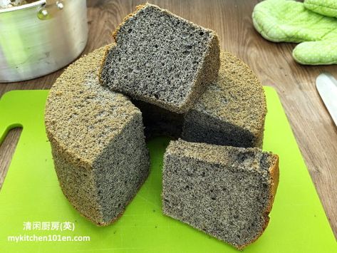 Fragrant Black Sesame Chiffon Cake-with Fresh Black Sesame - MyKitchen101en.com Chiffon Recipe, Black Sesame Seeds, Glutinous Rice, Black Sesame, Chiffon Cake, Egg Whisk, Angel Food Cake, Cream Of Tartar, Angel Food