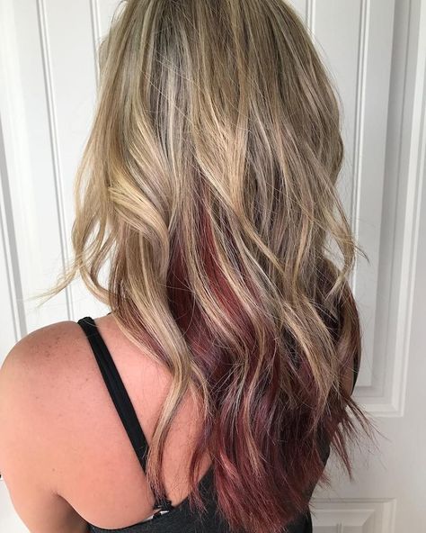 Burgundy Blonde Hair, Burgundy Hair Color Ideas, Burgundy Hair Color, Peekaboo Hair Colors, Peekaboo Hair, Hair Color Burgundy, Dirty Blonde Hair, Flowers Illustration, Burgundy Hair