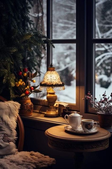 Cozy Christmas Living Room, Winter Window, Christmas Living Rooms, Christmas Wonderland, Christmas Decorations For The Home, Decoration Inspiration, Christmas Scenes, Christmas Mood, Winter House