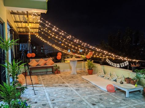 #birthdaydecorations #terracemakeover #diys Rooftop Haldi Decoration, Rooftop Terrace Party Decoration, Rooftop Decoration Ideas For Birthday, Balcony Birthday Decoration, Terrace Wedding Decor Indian, Rooftop Lighting Ideas, Small Bday Party Ideas At Home, Balcony Birthday Decoration Ideas, Terrace Party Ideas