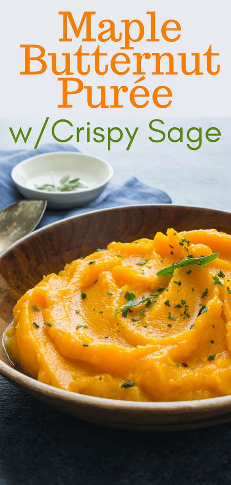 If you love mashed vegetables, this butternut puree will be your favorite easy side dish recipe. A squash mash, seasoned w/maple & crispy fried sage leaves. #butternutsquash #butternutsquashrecipes #mashedbutternutsquash #mashedvegetables #squashmash #easysidedishrecipes #sage #maple #fallsidedish #vegetariansidedish #vegansidedish #autumn #thanksgivingsidedish #christmassidedish #fallsidedish #mashedsquash #mashedbutternut via @GarlicandZest Butternut Puree, Mashed Vegetables, Luscious Recipes, Mashed Butternut Squash, Winter Side Dishes, Fried Sage, Butternut Squash Puree, Autumn Side Dishes, Squash Puree