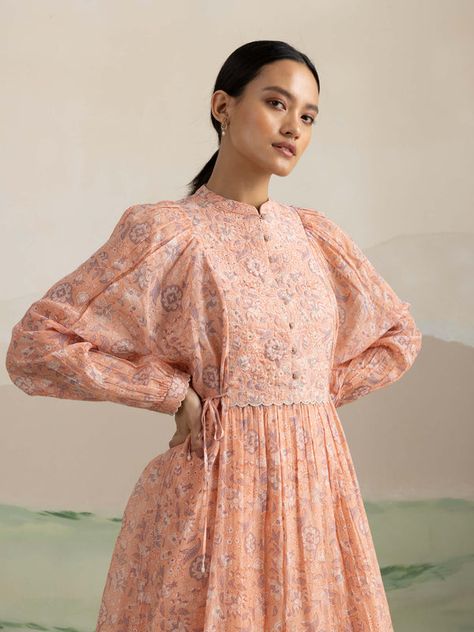 Peach Midi Dress, Shades Of Peach, Brand Dress, Peach Dress, Linen Shirt Dress, Sustainable Fashion Brands, Stylish Work Outfits, Dress Shirt Sleeves, Embroidery Suits