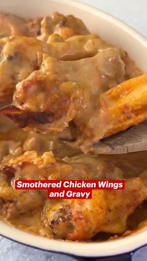 Smothered Chicken Wings and Gravy the ultimate weeknight dinner or comfort food. in 2022 | Cooking recipes, Southern recipes soul food, Country cooking Chicken Wings And Gravy, Wingette Recipes, Smothered Chicken Wings, Chicken Batter, Meals Chicken, Southern Cookbook, Can Chicken Recipes, Smothered Chicken, Southern Recipes Soul Food