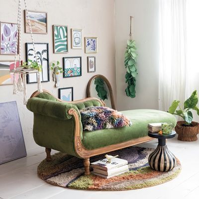 SEAT AT THE TABLE | Shop Sales Events Antique Farmhouse Antique Wood Furniture, Green Chaise, Velvet Chaise, Velvet Chaise Lounge, Upholstered Chaise Lounge, Upholstered Chaise, Carved Wood Frame, Furniture Repair, Antique Wood