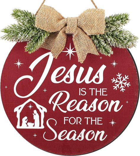 Round Christmas Door Hangers Wooden, Round Door Signs Christmas, Round Wooden Christmas Signs, Jesus Is The Reason For The Season Sign, 12 Inch Round Wood Sign, Christmas Round Door Hangers, Christmas Door Hangers Diy, Jesus Is The Reason For The Season, Christmas Round Wood Signs