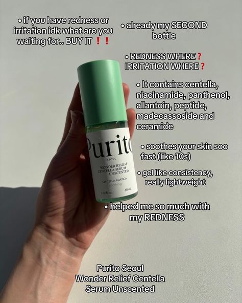 YESSTYLE: ALEX10 + XXFXXLOVE123 (15%) Mentioned: @purito_official: Purito Seoul Wonder Releaf Centella Serum Unscented I absolutely love this serum. Must have for sensitive skin and irritation!!! • This serum gives skin soothing and delivers quick relief from irritation and redness after just one application. • Instantly calms the skin by delivering immediate comfort and soothing effects. • Softens the skin and refines texture for an even-toned complexion. • Enhances skin health by shieldi... Purito Centella Unscented Serum, Purito Skincare, Centella Serum, Soothing Skincare, Clear Skin Face Mask, Korean Skin Care Secrets, Skin Face Mask, Clear Skin Face, Combination Skin Type