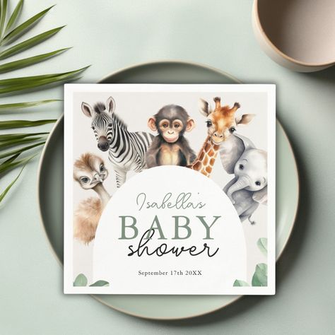 Tropical Jungle Safari Animals Boy Baby Shower Napkins - tap/click to personalize and buy #Napkins #safari #theme #baby #shower, #tropical Tropical Baby Shower Theme, Wild One Theme, Safari Theme Baby Shower, Gender Neutral Baby Shower Themes, Jungle Safari Animals, Boy Baby Shower Decor, Baby Shower Safari Theme, Tropical Baby Shower, Baby Shower Napkins