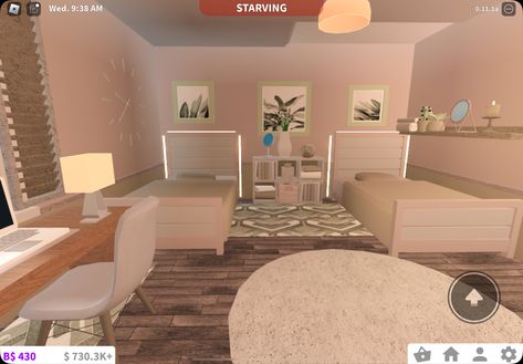 Twin Room Bloxburg Ideas, Twins Room Bloxburg, Twin Bedroom Ideas Aesthetic, Twin Bloxburg Bedroom, Kids Room Bloxburg Ideas, Aesthetic Twin Bedroom, Twin Room Bloxburg, Twin Bedroom Ideas Bloxburg, Twin Bedroom Bloxburg