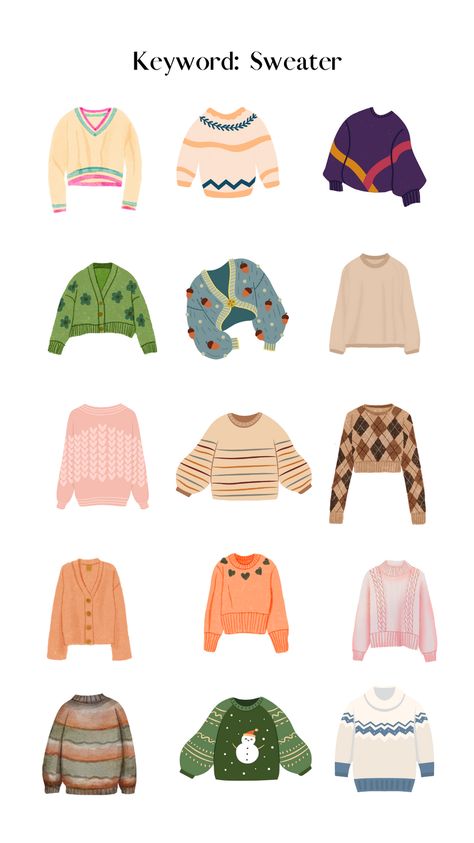 Sweater Illustration, Free Canva Elements, Clothes Illustration, Clothes Art, Branding Social Media, Canvas Learning, Stickers Kawaii, Canva Element, Canva Elements