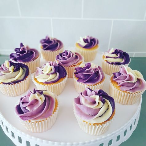 Purple Ombre swirls Purple Cupcakes Ideas Simple, Light Purple Cupcakes, Purple Ombre Cupcakes, Purple Swirl Cupcakes, Purple Frosted Cupcakes, Marble Cupcakes, Purple Rosette Cake Ombre, Swirl Cupcakes, Purple Cupcakes