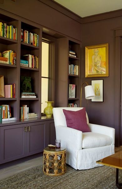 Painted Interior Doors, Interior Door Trim, Purple Interior, Purple Rooms, Crown Molding, Wall Color, Coastal Living, Interior Paint, Built Ins