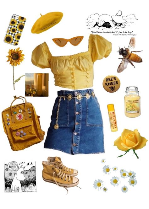 Gamercore Aesthetic Outfits, Fruit Themed Outfits Aesthetic, Lemon Inspired Outfits, Flowercore Outfit, Honeycore Outfits, Honeycore Aesthetic Outfits, Cute Yellow Outfits, Honeycore Aesthetic, Cute Aesthetic Outfits