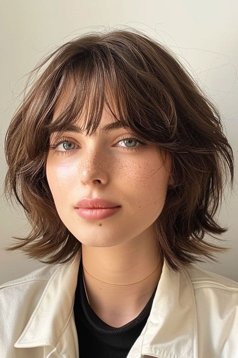 Effortless Elegance Brunette Bob French Bob With Bangs Oval Face, Face Framing Bob, Brunette Bob With Bangs, Bob Brunette, Brown Bob Haircut, Platinum Pixie Cut, Hairstyles For Seniors, Bob Haircuts With Bangs, Platinum Pixie