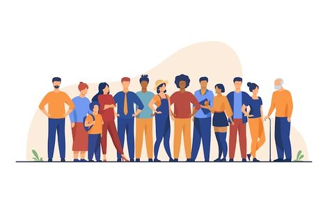 Diverse crowd of people of different age... | Free Vector #Freepik #freevector #community-people #different-people #people-standing #community Euro Sign, The Office Characters, Crowd Of People, People Crowd, Diverse People, Smiling Man, Hipster Outfits, Happy People, Email List