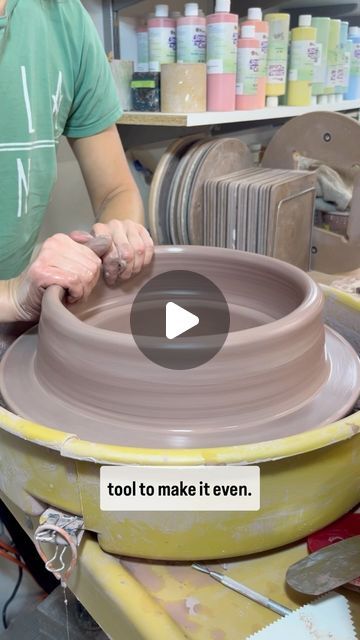 Liz Cohen Ceramics on Instagram: "Part TWO! Making a platter using a coil attached to a slab. After making a few of these, I'm preferring this method over the traditional way of throwing one from a large chunk of clay. It's much easier on my body, and I feel like I can get bigger forms. There is a lot of potential with this method! I want to make bigger, taller pieces, and attaching coils to create height in this same way is going to be a lot of fun. (That's definitely a next year project 😜)

Another thing I like about this method, you don't have to trim the underside of the platter! It's already flat and smooth. You'll still want to trim the bottom edges and sides though. Also, it dries much faster than a regular thrown piece this large, making for faster turnaround times. 👌🏼 Give it a Slab Ceramics Ideas, How To Roll, Pottery Projects, Ceramic Platter, Pottery Platter, Wheel Thrown Ceramics, Wheel Throwing, Ceramic Platters, Pottery Techniques