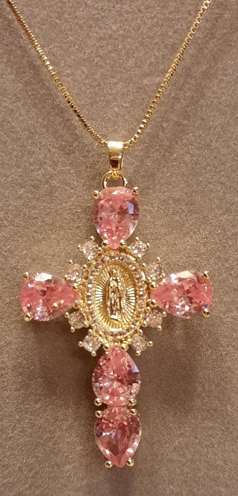 Womens Cross Necklace, Rosa Gold, Jewelry Gold Necklace, Jewelry Cross Necklace, Crosses Necklace, God Necklace, Gold Necklace Cross, Gold And Pink Jewelry, Mary Necklace