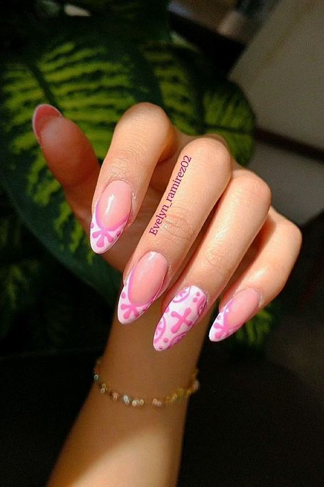 Evelyn_ramirez02 Talavera Nail Art Pink, Mexican Almond Nails, Pink Talavera Nails, Short Mexican Nails, Pink Talavera Party, Pink Mexican Nails, Mexican Tile Nails, Mexican Inspired Nails Mexico, Spanish Tile Nails