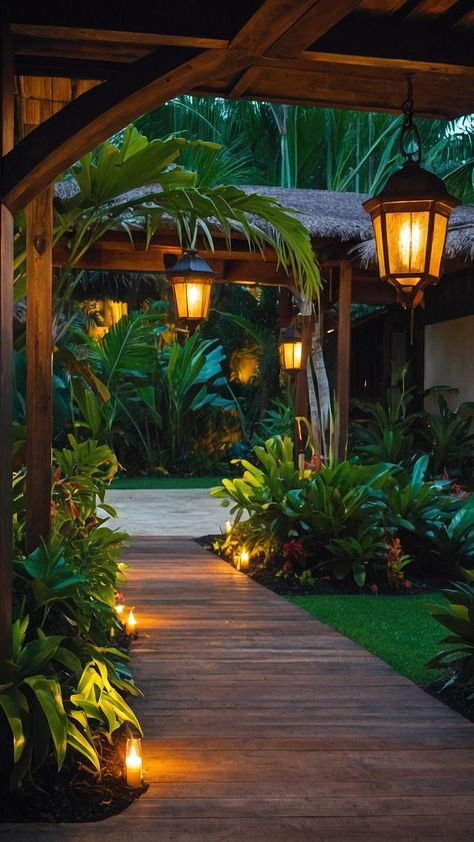 Tropical Escape: 15 Stunning Design Ideas for Your Backyard Paradise - pulsepathlife.com Pool Tropical Landscaping, Summer Bedroom Decor, Tropical Backyard Landscaping, Tropical Patio, Tropical Landscape Design, Architectural Plants, Florida Landscaping, Beautiful Home Gardens, Summer Bedroom