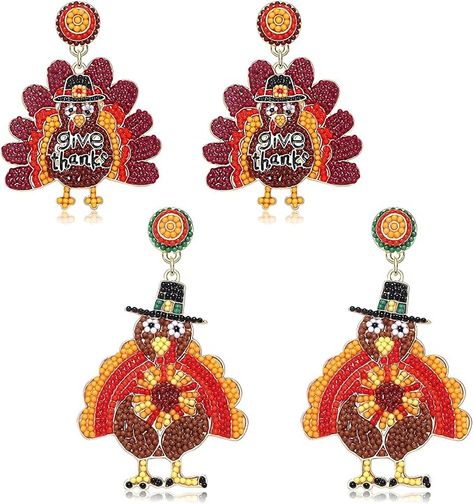 Thanksgiving Fall Earrings for Women Beaded Maple Leaf Pumpkin Turkey Earrings Handmade Gobble Drop Dangle Earrings Autumn Fall Gifts Holiday Party Accessory Turkey Beads, Turkey Earrings, Thanksgiving Earrings, Autumn Elements, Leaf Turkey, Pumpkin Turkey, Leaf Pumpkin, Blessed Thanksgiving, Holiday Party Accessories