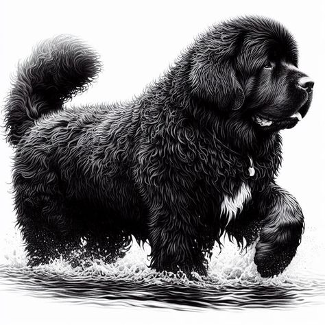 Newfoundland Dog Art, Newfoundland Dog Tattoo, Newfie Dog, Backyard View, Animal Portraits Art, Dog Store, Pets 3, Newfoundland Dog, Dog Cards