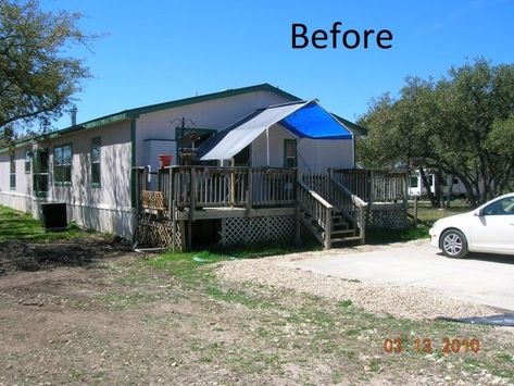 craftsman style double wide before Double Wide Exterior Makeover, Porch On Double Wide, Double Wide Remodel Exterior, Double Wide Front Porch Ideas, Side Porch Ideas, Double Wide Trailer, Mobile Home Roof, Double Wide Remodel, Double Wide Home