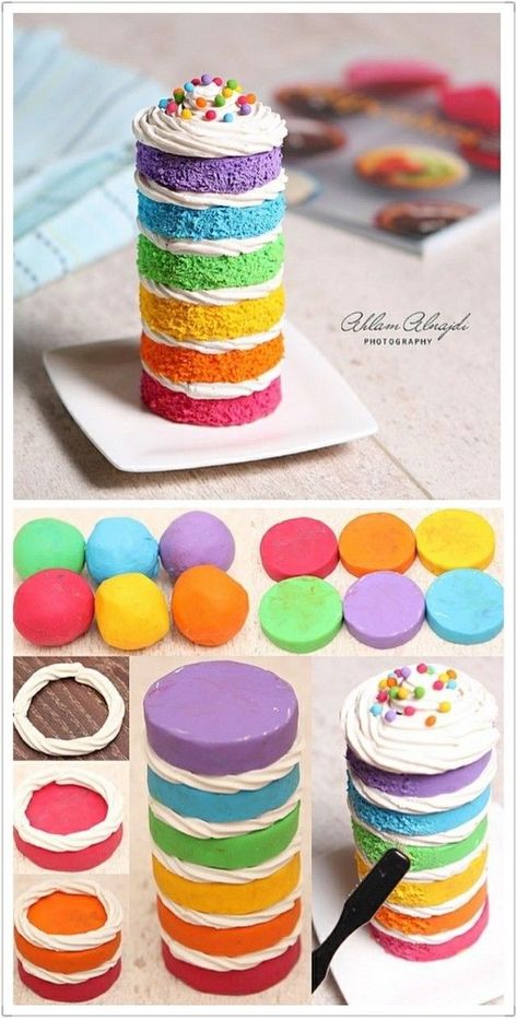 DIY Colorful Mini Cakes Polymer Clay Kunst, Crea Fimo, Kraf Kertas, Miniature Cake, Tanah Liat, Doll Food, Polymer Clay Diy, Cute Polymer Clay, Polymer Clay Miniatures