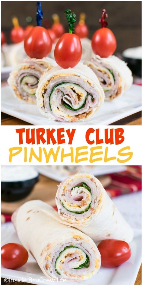 Turkey Club Pinwheels, Club Pinwheels, Beach Lunches, Roll Appetizers, Galentines Brunch, Meat Roll, Turkey Roll, Pinwheel Sandwiches, Tortilla Pinwheels