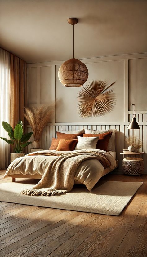 Transform your sanctuary with this cozy home bedroom refresh! Soft neutral tones, natural textures, and stylish decor pieces create a serene atmosphere. Perfect inspiration for a calming retreat. #BedroomDesign #HomeRefresh #InteriorDecor 🌿🛏️💫 Bohemian Bedroom Decor Small Room, Rattan Bedroom Aesthetic, Luxe Boho Bedroom, Neutral Bedroom Colours, Cream Headboard Bedroom Ideas, Tulum Condo, Warm Toned Bedroom, Neutral Bedding Ideas, Cozy Home Bedroom