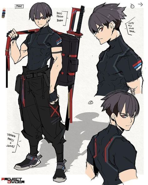 Techwear Character Design Male, Ninja Character Art Male, Manga Pose Reference Male, Techwear Drawing, Character Concept Art Male, Male Character Design References, Cyberpunk Outfit Drawing, Techwear Character Design, Male Outfits Drawing