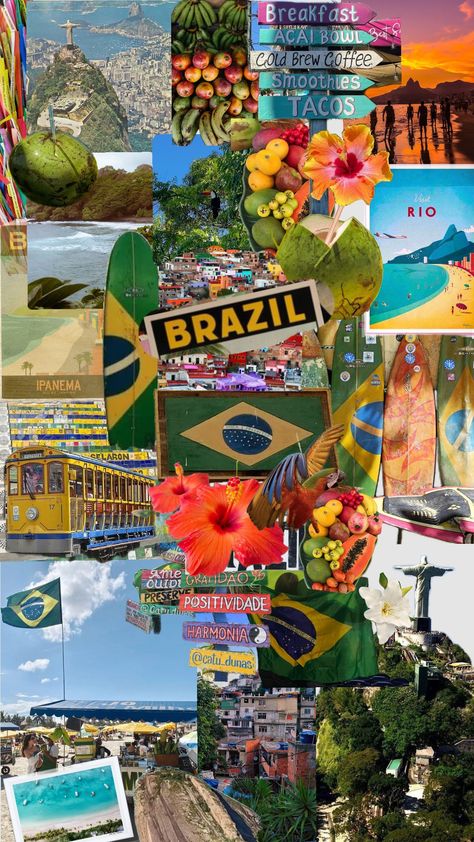 my dream country 😍 #brazil #brazilian #brazilianculture #colorful #country Brazil Aesthetic Collage, Brazilian Room Decor, Brazil Background Wallpapers, Brazil Mood Board, Brazil Travel Aesthetic, Brazil Asthetics, Brazilian Culture Aesthetic, Brazilian Wallpaper, Brazil Decorations